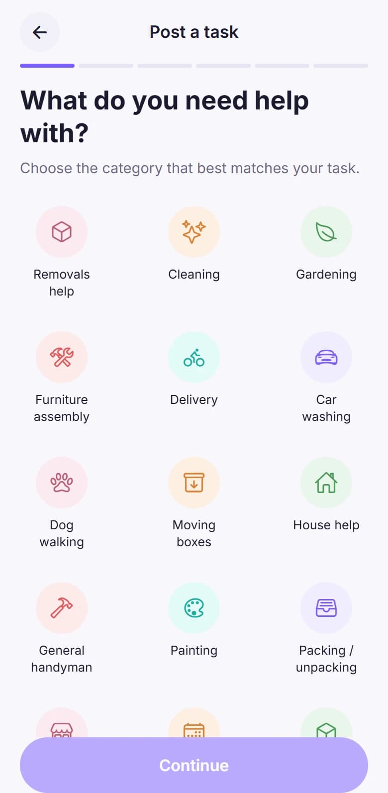 The Breezyee Go “Post a task” screen asking what you need help with.